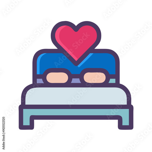 Heart Bed Icon Representing Romantic Getaway and Couple Retreat