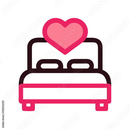 Heart Bed Icon Representing Romantic Getaway and Couple Retreat