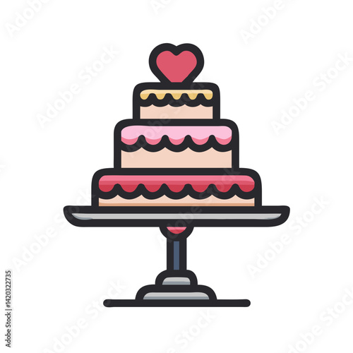 Tiered Cake on Stand Icon Representing Wedding Celebration Dessert