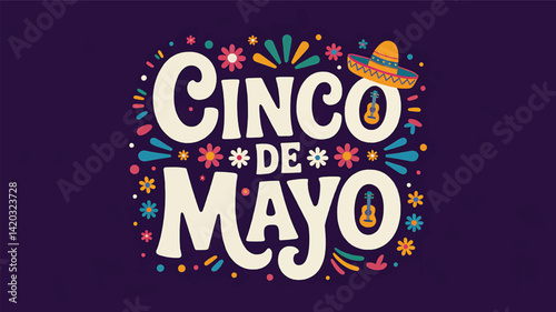 Dark Background Cinco De Mayo Vector Typography Design with Decorative Festive Elements