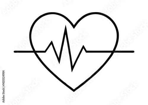 Heart beat line art silhouette vector