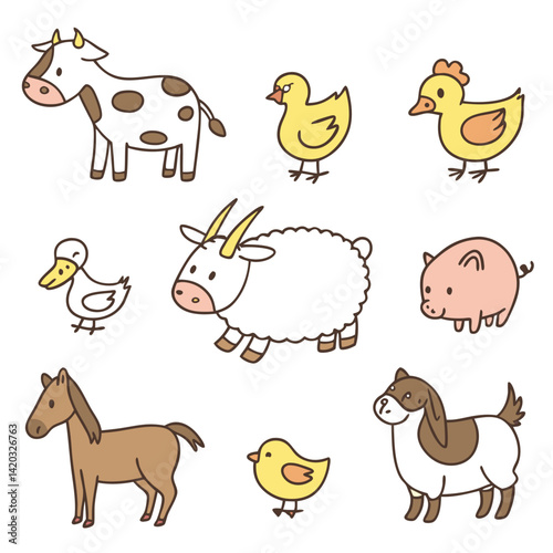 collection of cute farm and domestic animals icons eps