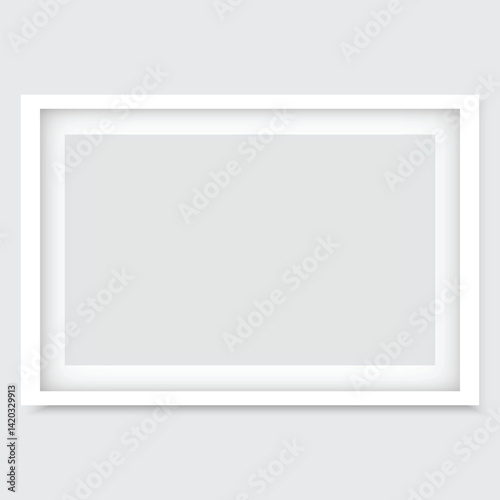 White photo or picture frame with shades isolated on gray background. Vector illustration eps. Rectangle horizontal photo frame.