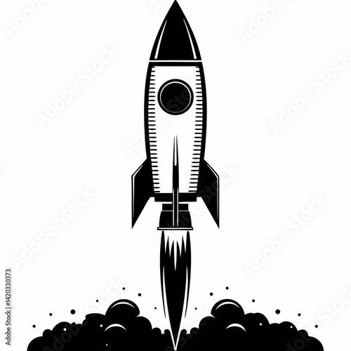 black and white outline rocket launch icon