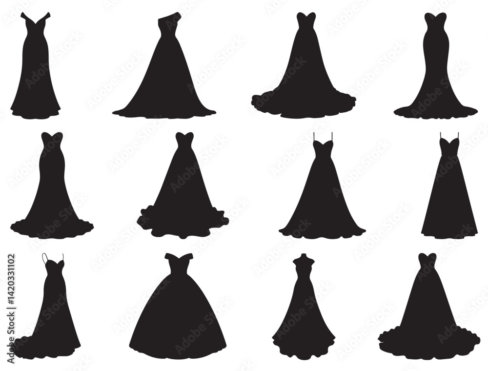 BRIDESMAID DRESS SILHOUETTE WHITE BACKGROUND