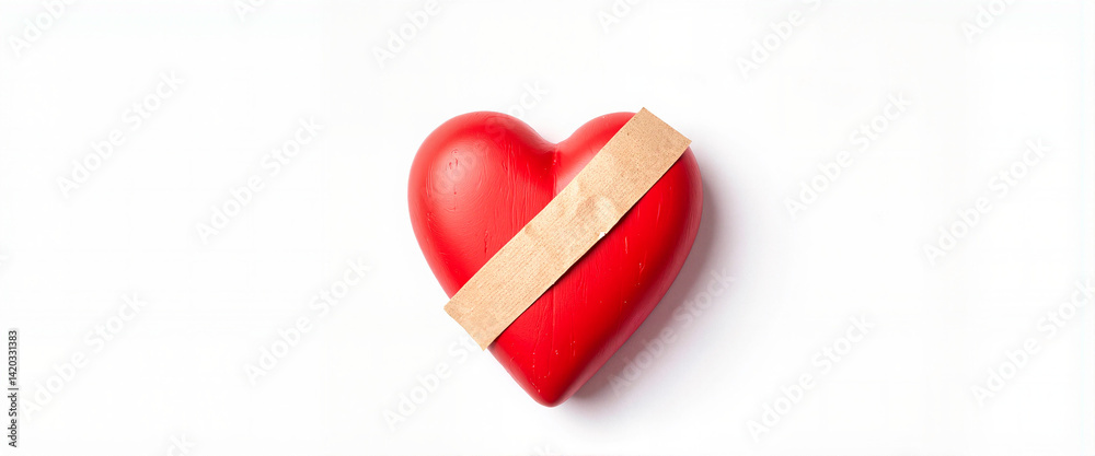 Broken heart symbol with a bandage on a white background Broken heart symbol with a bandage on a white background