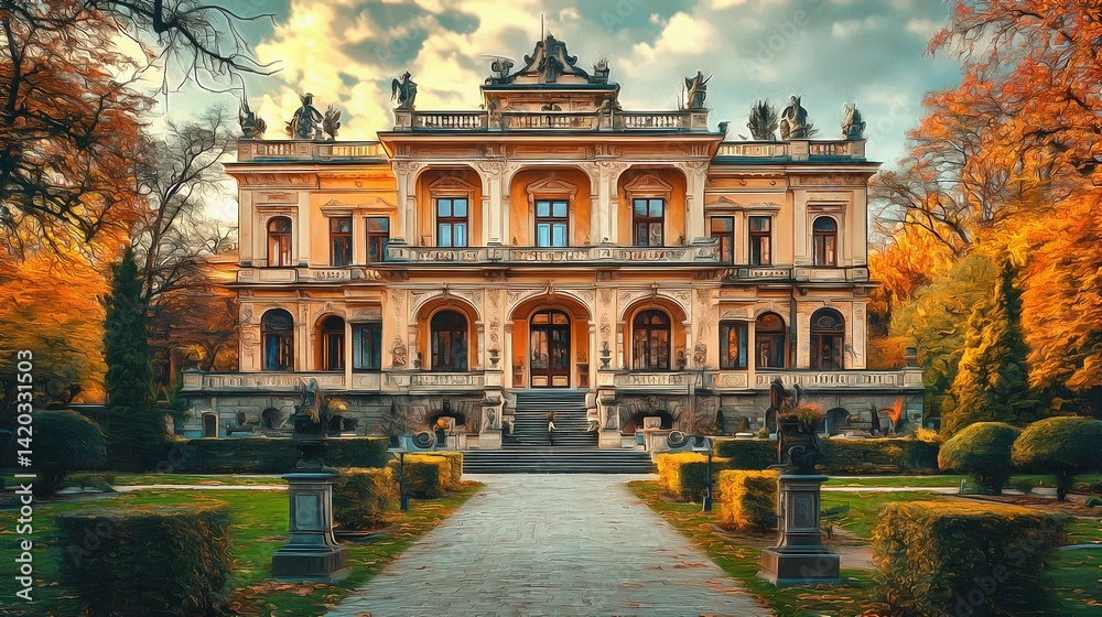 Fototapeta premium Administrative building in Romanticism style architecture in an urban environment cityscape