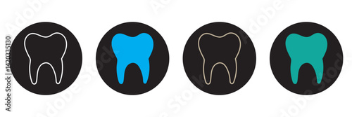 Tooth black icon symbol silhouette flat design style sign. Tooth simple silhouette on white. Dentist cocnept. Modern, minimalist icon in black color. Web site and mobile app design vector element.