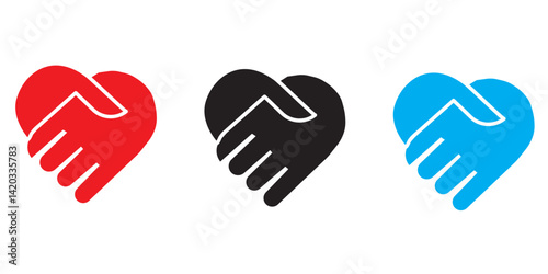 Heart in hand icons set. Hands holding heart icon. Love icon. Health, medicine symbol. Healthcare hands holding heart flat and line style - stock vector.