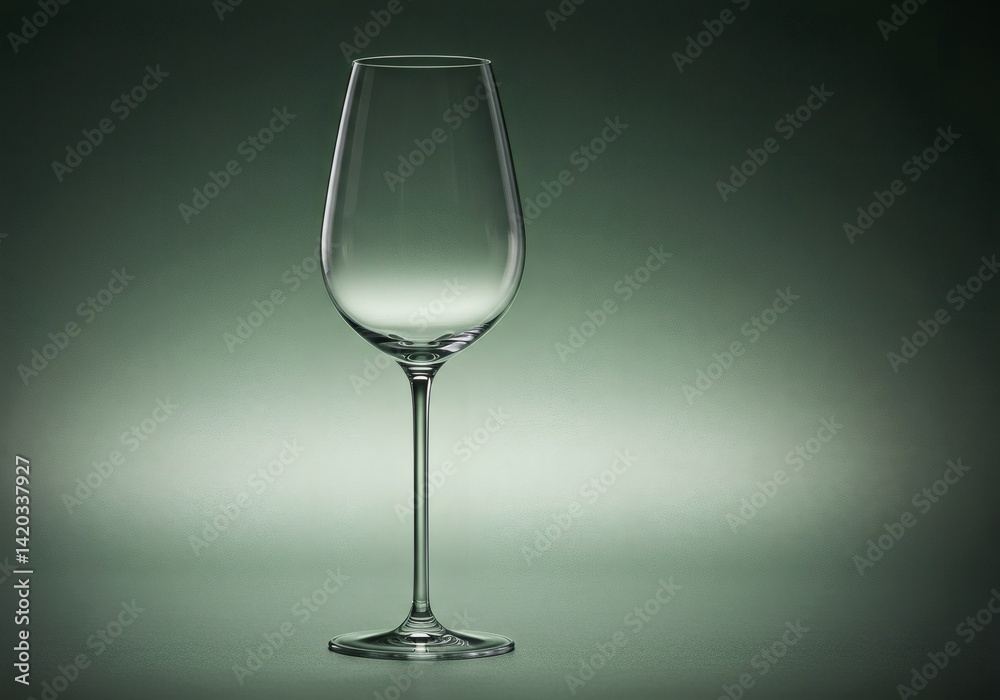A pristine crystal wine glass stands against a moody green backdrop A pristine crystal wine glass stands against a moody green backdrop