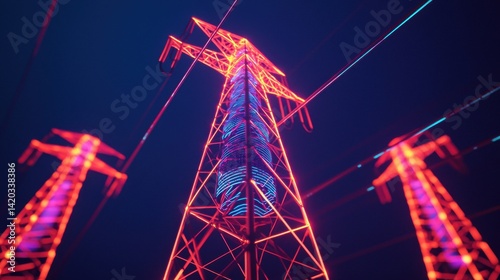 Wallpaper Mural A vibrant, nighttime image of electric towers illuminated with neon colors, showcasing modern energy infrastructure against a dark sky. Torontodigital.ca