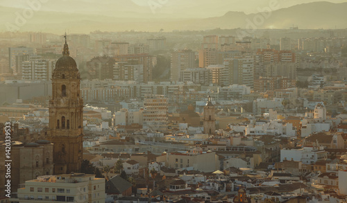 View of Malaga city with viwe on Malaga Cathedral (Church of Santiago Apostol), Spain
