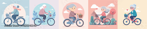 vector collection of grandmothers riding a bicycle