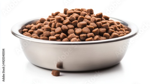 Healthy cat pet food bowl filled with kibble png, isolated on transarent or white background, hd.