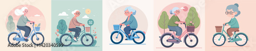 vector collection of grandmothers riding a bicycle