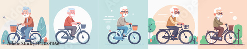 vector collection of grandfather riding a bicycle