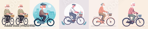 vector collection of grandfather riding a bicycle