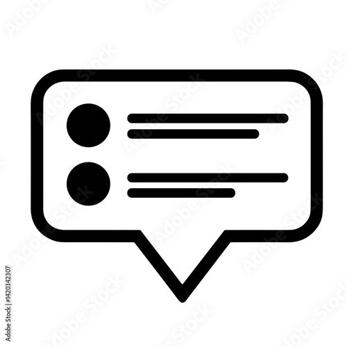 Speech bubble icon with text lines in a clean hand-drawn outline style representing comments or messages - concept of communication and dialogue in apps