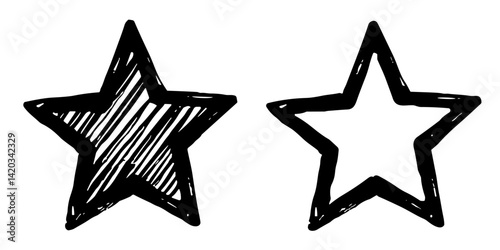 Two star icons in black hand-drawn sketch style representing rating system and favorite selection - concept of review and feedback in digital UI