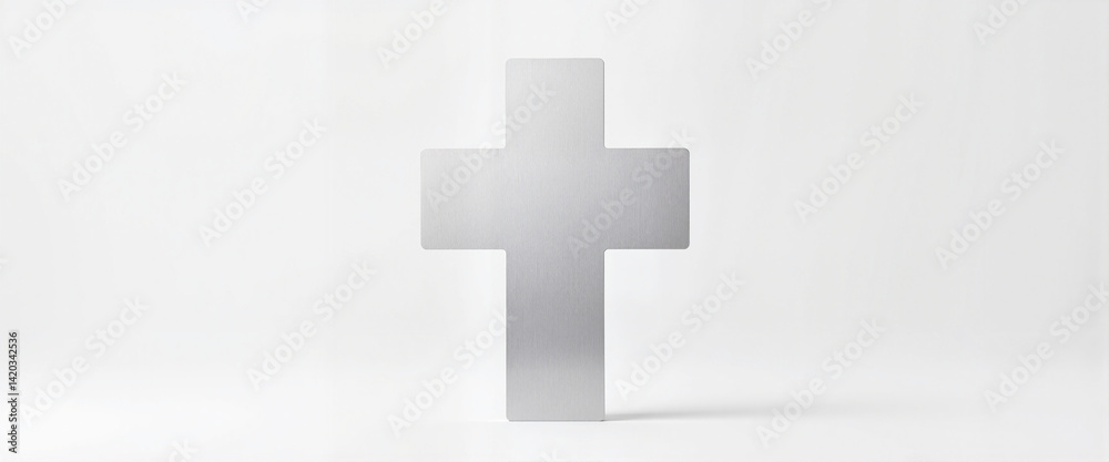 Obraz premium Modern silver cross against a minimalist white background 