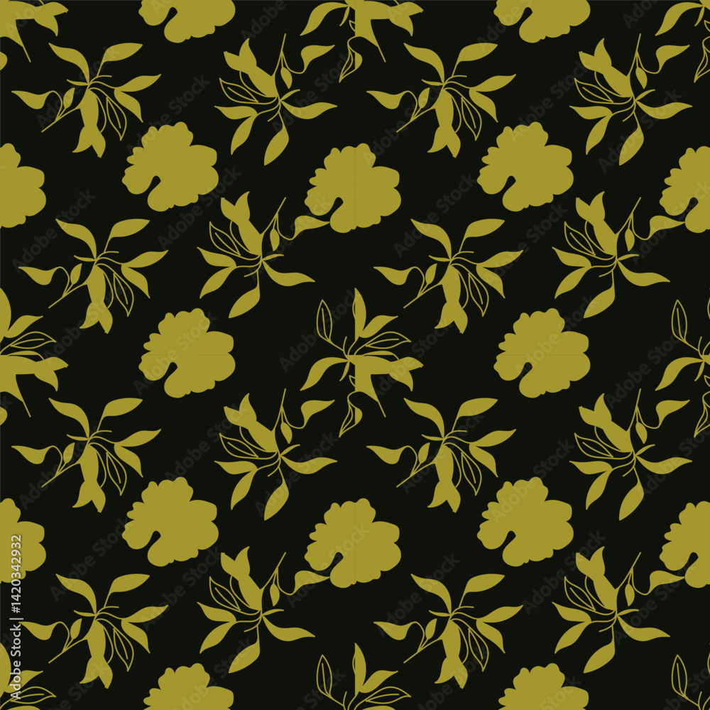 Elegant trendy vector ditsy floral seamless pattern design of beautiful abstract flowers and leaves. Foliage repeat texture background. Suitable for wallpaper, surface printing and textile