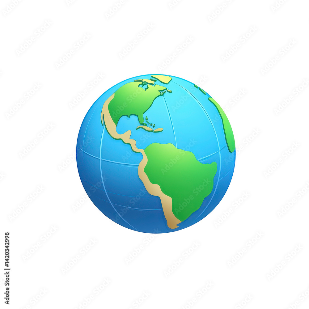 3D illustration of Earth showcasing North and South America, with vibrant blue oceans and green continents, symbolizing global connectivity and environmental awareness 3D illustration of Earth showcasing North and South America, with vibrant blue oceans and green continents, symbolizing global connectivity and environmental awareness