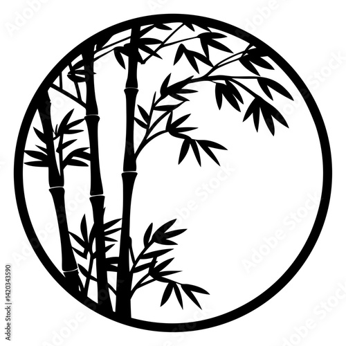 Silhouette of Bamboo Trees Enclosed in a Circular Frame Illustration Design