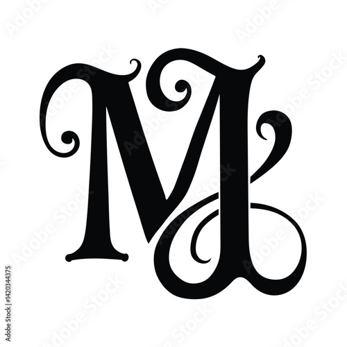 Silhouette of Handwritten Letter M with Delicate Flourishes  