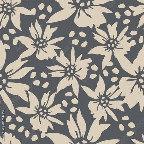 Elegant trendy vector ditsy floral seamless pattern design of beautiful abstract flowers and leaves. Foliage repeat texture background. Suitable for wallpaper, surface printing and textile
