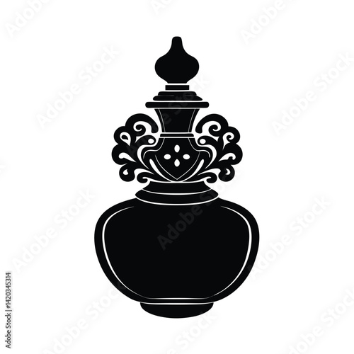 Silhouette of Vintage Perfume Bottle with Ornate Details  