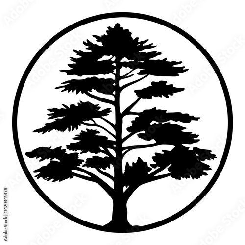 Stylized silhouette of a tree, framed within an oval boundary emblem