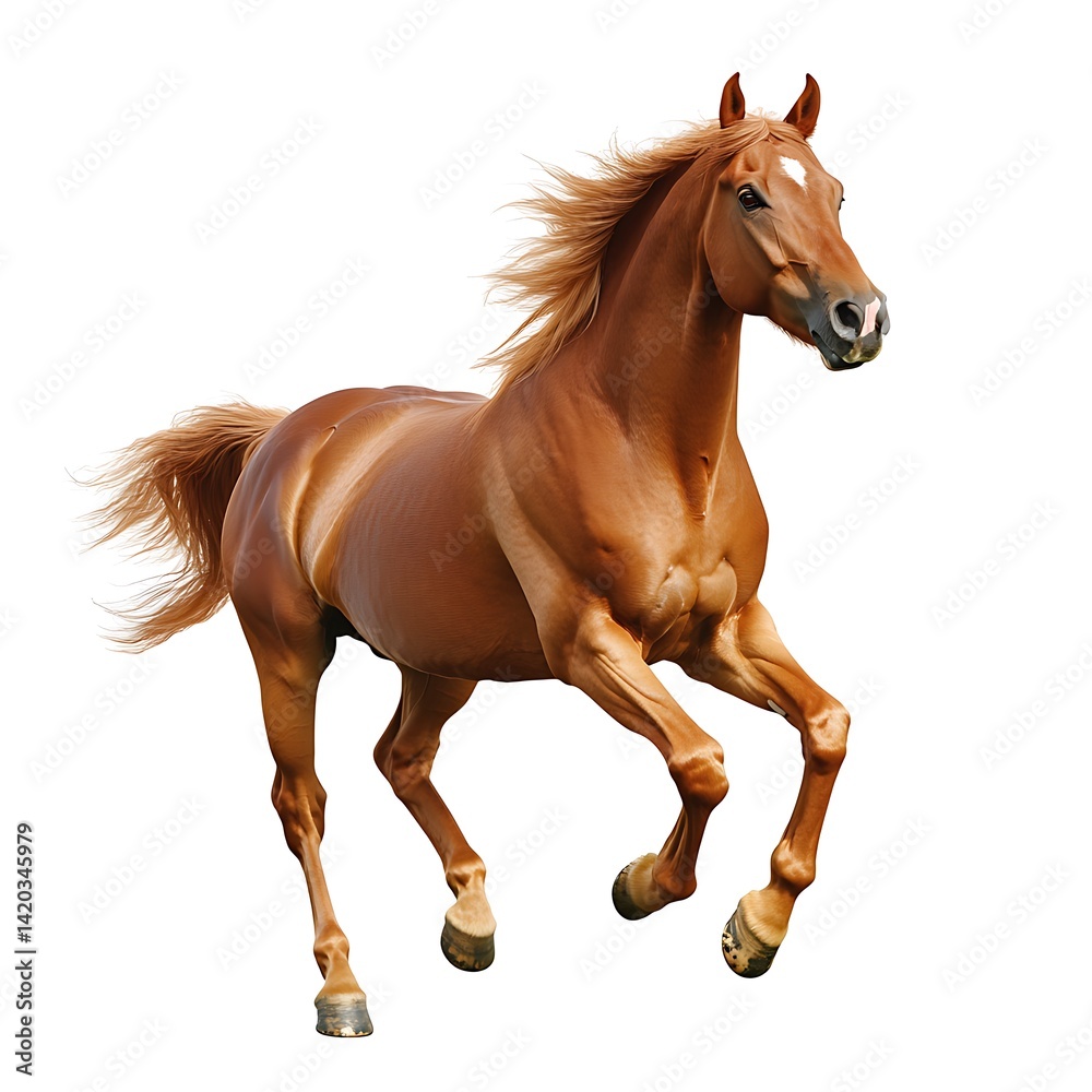 Fototapeta premium Majestic Chestnut Horse Galloping Across Open Field in Nature