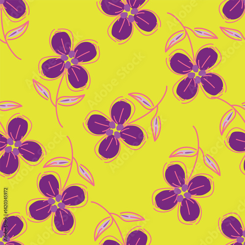 Vintage seamless floral pattern. Liberty style background of small mauve and lilac flowers. Small flowers scattered over a white background. Stock for printing on surfaces