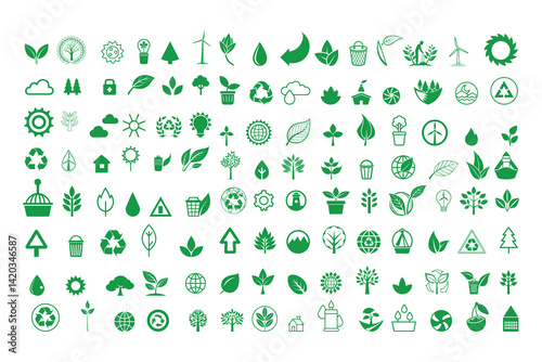 Ecology and Environment Flat Icons Set Vector Illustration.