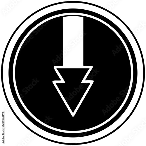 Icon of Downward Arrow in Black and White Style  