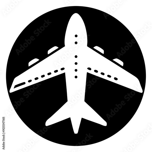 Airplane icon in minimalist style against a black background  