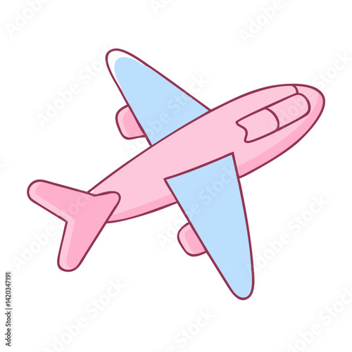 Cartoon airplane illustration in pink and blue colors  