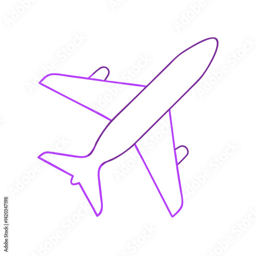 Airplane icon in minimalistic style with purple outline  
