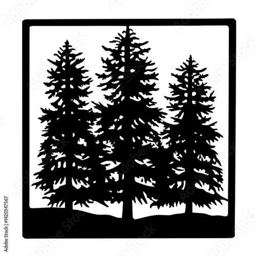 Silhouette of Pine Trees in a Square Frame for Laser Cutting