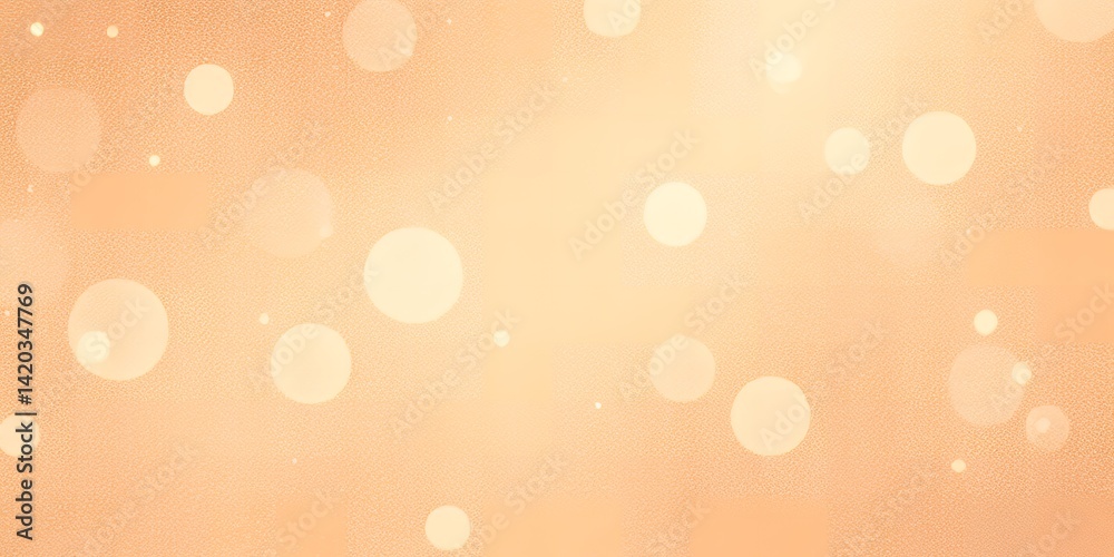 Soft peach background with blurred light circles and subtle glowing particles scattered around