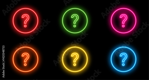 fully editable neon glowing question mark icons set, faq, support, vector, transparent