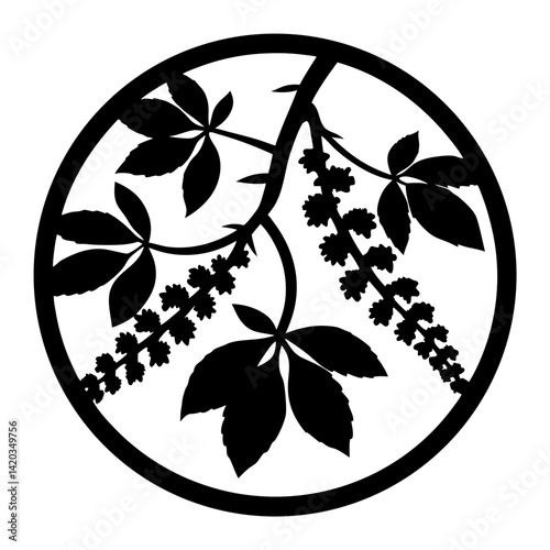 A Circular Buck Eye Tree Branch Illustration in a Bold Silhouette Style