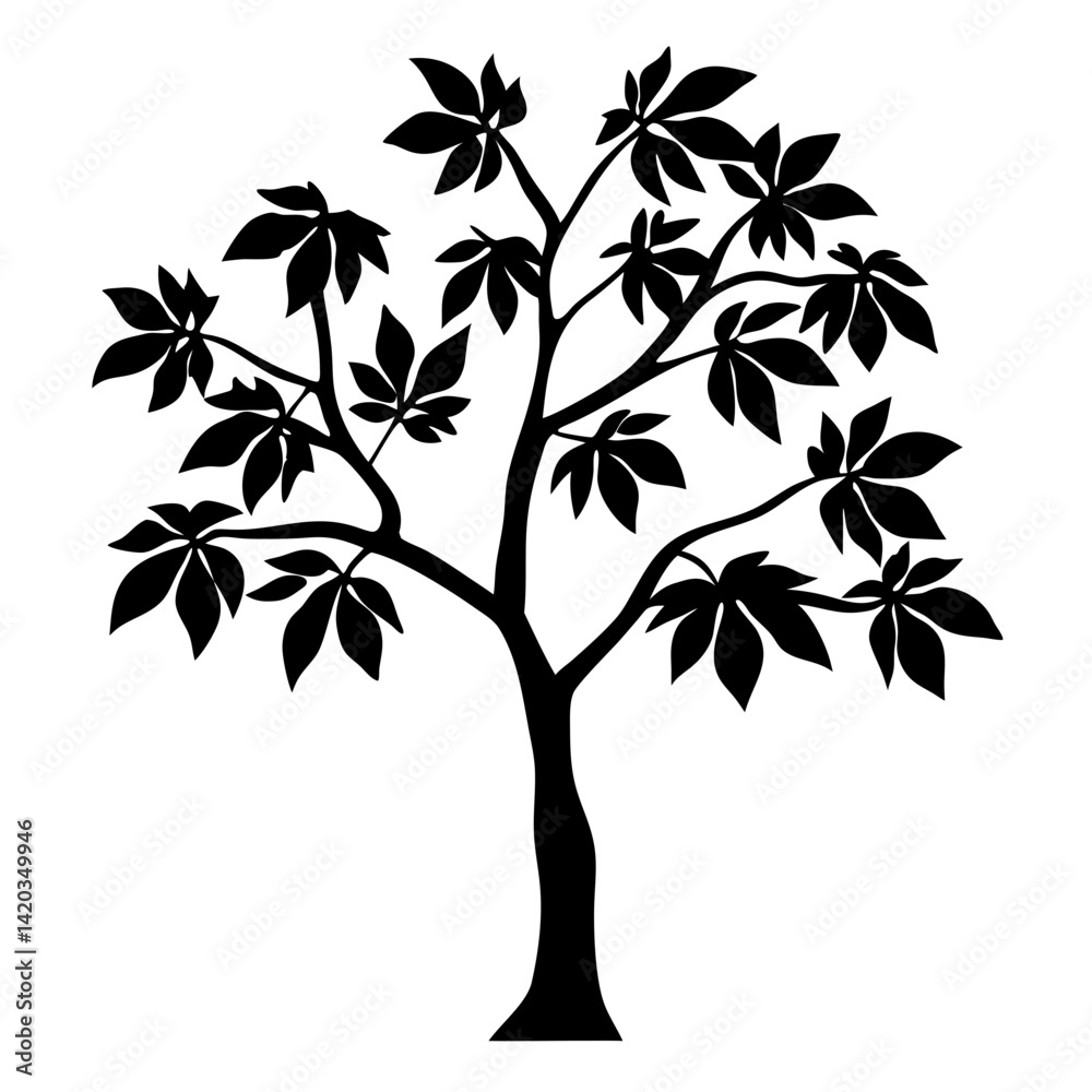 Obraz premium Silhouette tree with distinct leaves, a graphic representation of nature's growth
