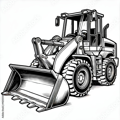 Front Loader Showing its Bucket for a Coloring Book Illustration