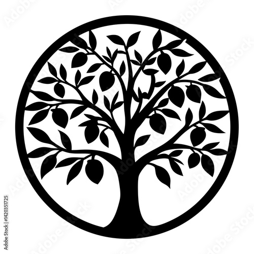 Konstfotografi Elegant black and white tree of life design in a circular frame