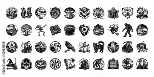 Halloween Silhouette Design Bundle – Spooky Vector Shapes for Halloween Projects
