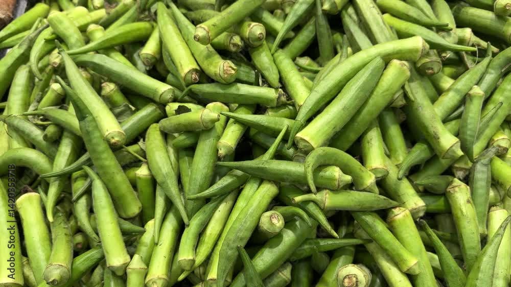 Okra on the shelf at the street market in Sao Paulo, Brazil. Okra on the shelf at the street market in Sao Paulo, Brazil.
