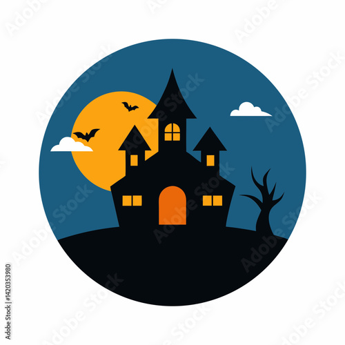 haunted house in landscape round design vector illustration