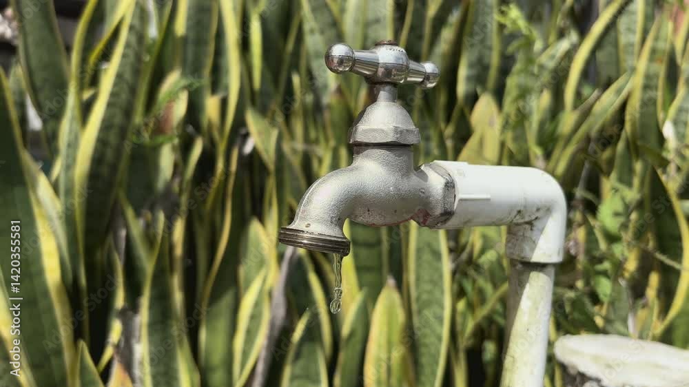 Pila de agua goteando en el campo