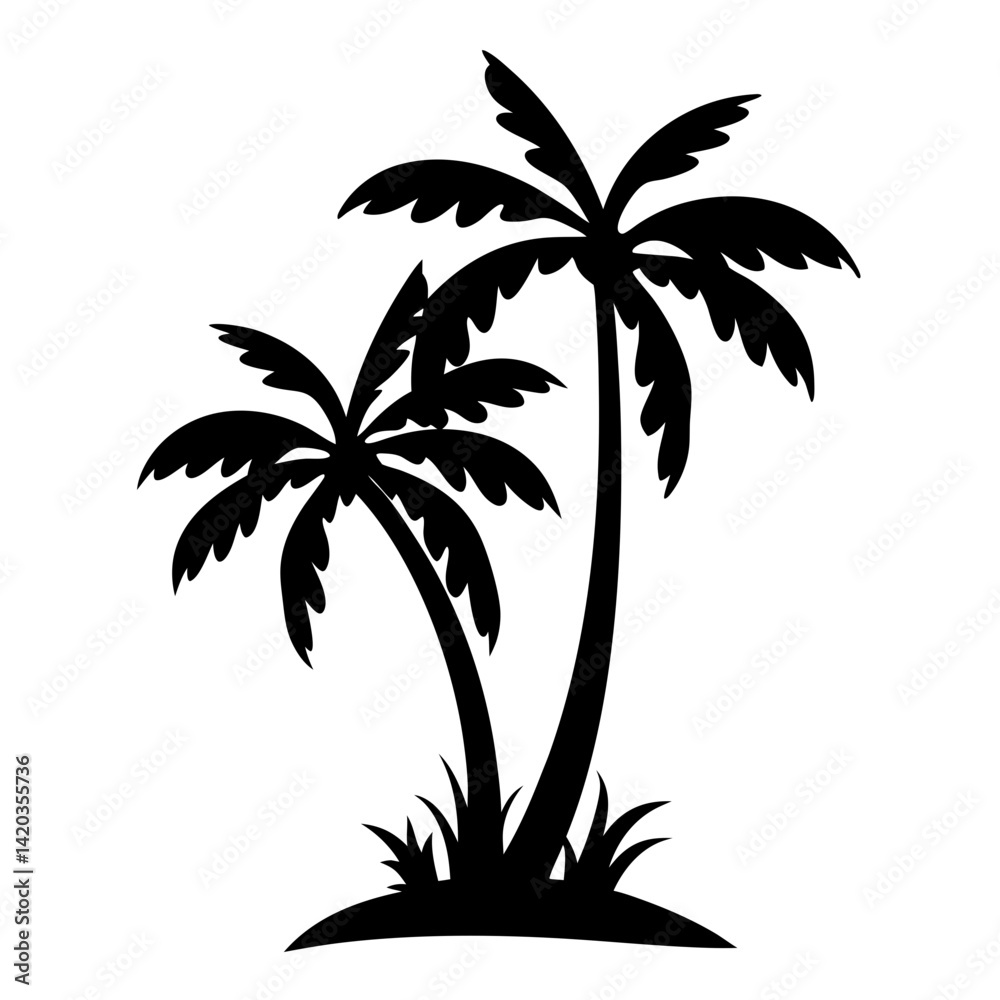 Obraz premium Two Palm Trees Silhouette on a Tropical Island Paradise Concept Art